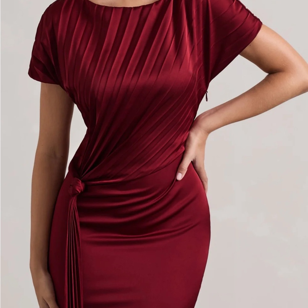 Women's Burgundy Draped Maxi Dress with Side Knot - Picture 6 of 7